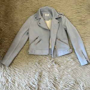 superdown light blue suede motorcycle jacket